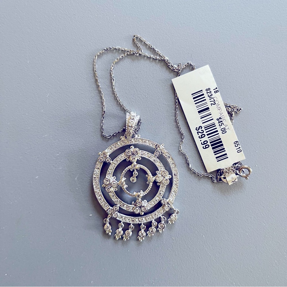 Necklace, costume jewelry, diamond pendant